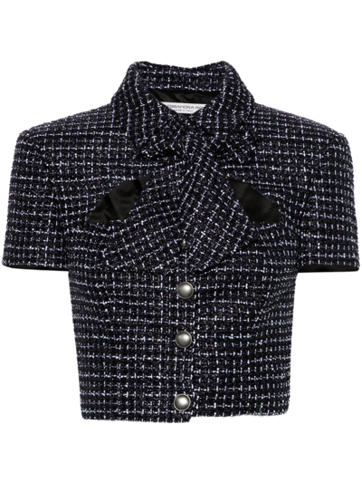 Shop Alessandra Rich Checked Tweed Cropped Jacket In Blue