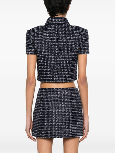 Shop Alessandra Rich Checked Tweed Cropped Jacket In Blue