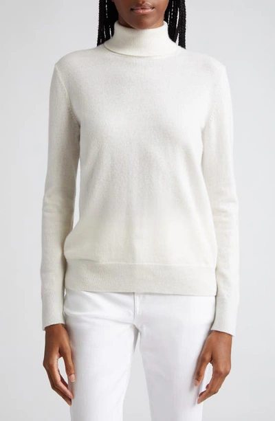 Shop Lafayette 148 148 New York Metallic Trim Cashmere Turtleneck Sweater In Cloud