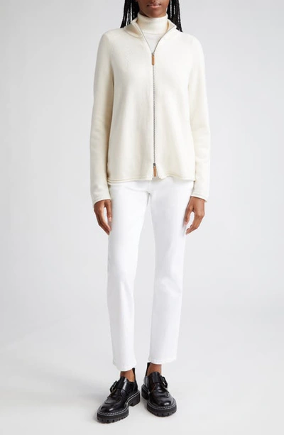 Shop Lafayette 148 148 New York Metallic Trim Cashmere Turtleneck Sweater In Cloud