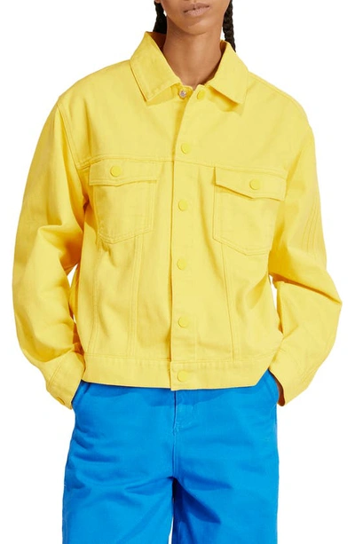 Shop Adidas Originals X Kseniaschnaider 3-stripe Denim Jacket In Bold Gold
