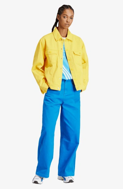 Shop Adidas Originals X Kseniaschnaider 3-stripe Denim Jacket In Bold Gold