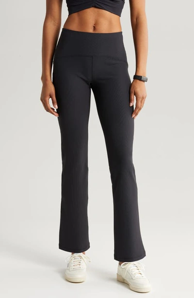 Shop Zella Luxe High Waist Rib Flare Leggings In Black