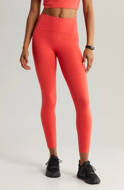 Zella Studio Luxe High Waist Pocket 7/8 Leggings In Red Cayenne