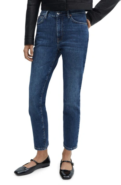 Shop Mango Slim Fit Crop Jeans In Dark Blue