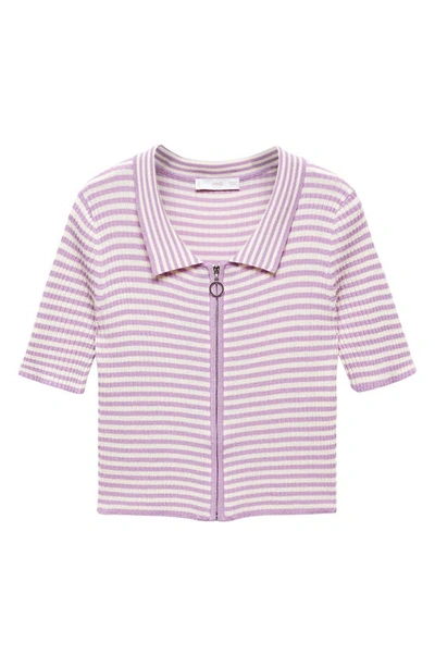 Shop Mango Stripe Zip-up Polo In Light/ Pastel Purple