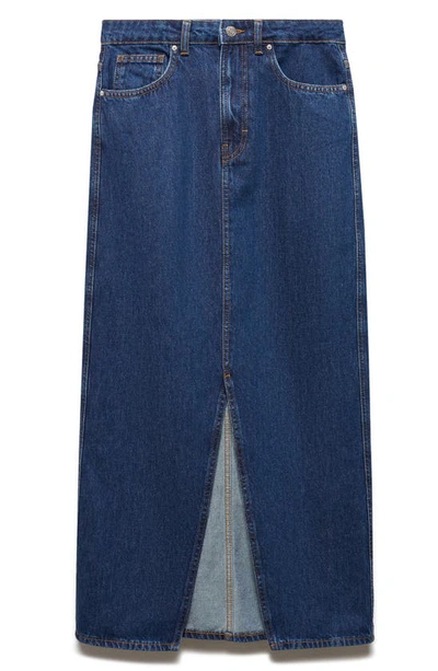 Shop Mango Denim Midi Skirt In Dark Blue