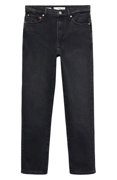 Shop Mango Slim Fit Crop Jeans In Black Denim