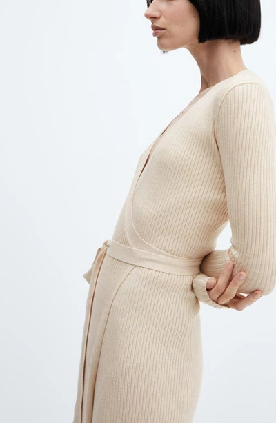 Shop Mango Long Sleeve Wrap Sweater Dress In Beige