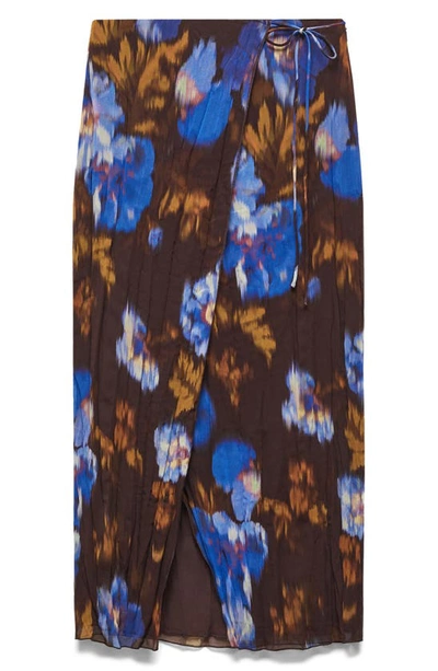 Shop Mango Floral Pleated Wrap Skirt In Brown