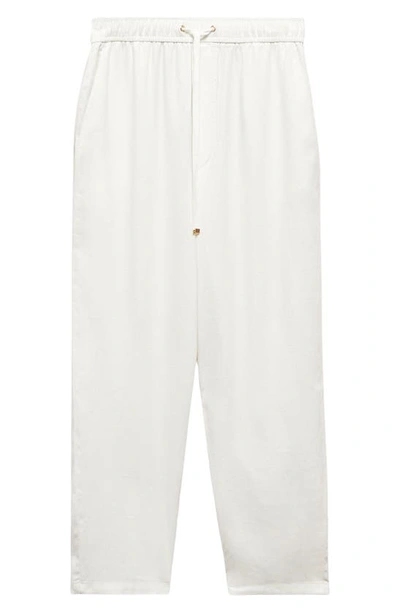 Shop Mango Drawstring Linen Blend Pants In Off White