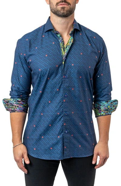 Shop Maceoo Einstein Symbols 12 Blue Contemporary Fit Button-up Shirt