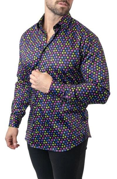 Maceoo Fibonacci Skittles Contemporary Fit Button-up Shirt In Black
