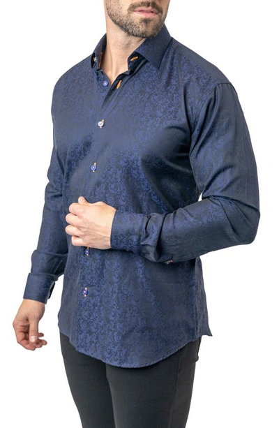 Shop Maceoo Fibonacci Paisley Egyptian Cotton Button-up Shirt In Blue
