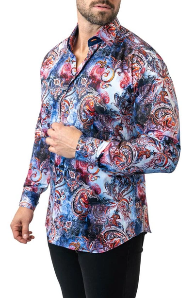 Shop Maceoo Fibonacci Samoa Cotton Button-up Shirt In Blue