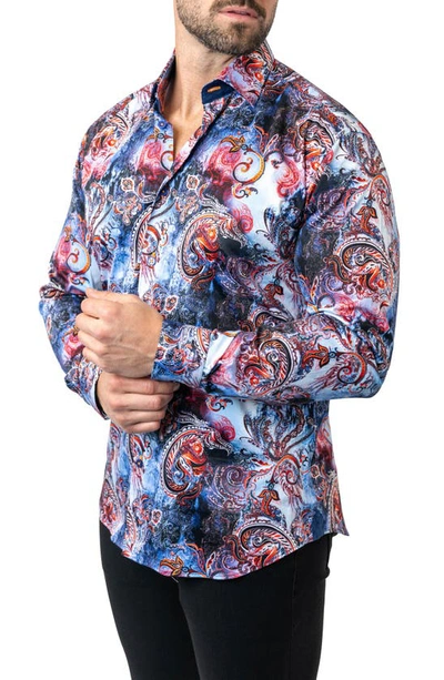 Shop Maceoo Fibonacci Samoa Cotton Button-up Shirt In Blue