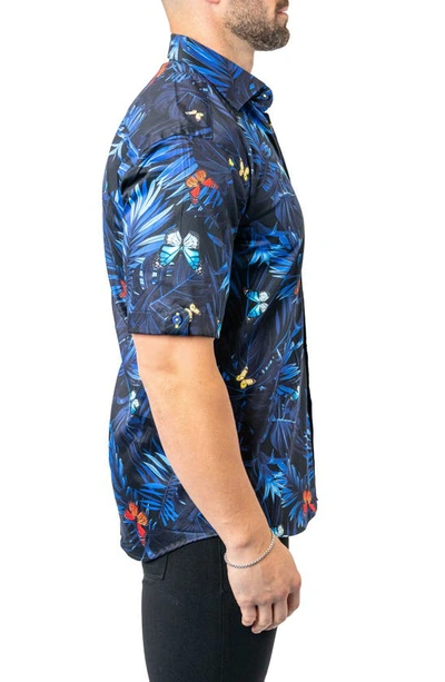 Shop Maceoo Galileo Butterflypalm Black Contemporary Fit Short Sleeve Button-up Shirt