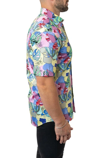 Maceoo Galileo Sidney Multi Contemporary Fit Short Sleeve Button-up Shirt In Yellow