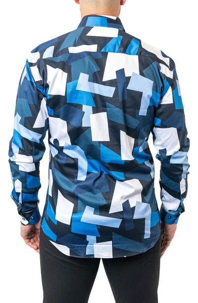 Shop Maceoo Fibonacci Retro Blocks Cotton Button-up Shirt In Blue