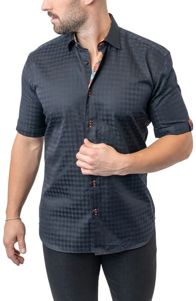 Shop Maceoo Galileo Panam 68 Black Contemporary Fit Short Sleeve Button-up Shirt