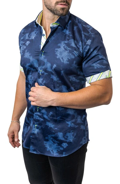 Shop Maceoo Galileo Nightsky Navy Contemporary Fit Short Sleeve Button-up Shirt In Blue