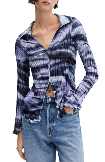 Shop Mango Tie Dye Pleated Button-up Shirt In Blue