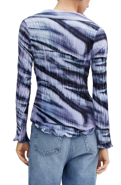Shop Mango Tie Dye Pleated Button-up Shirt In Blue