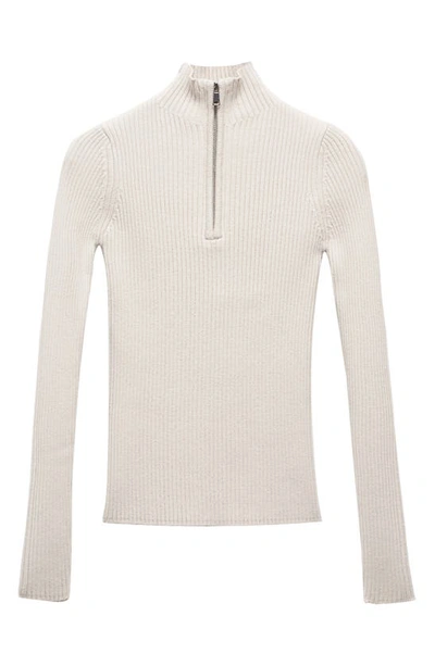 Shop Mango Half Zip Rib Sweater In Ivory White