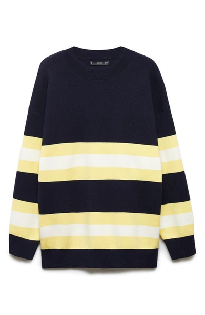 Mango Wide Stripe Pullover Sweater In Dark Navy
