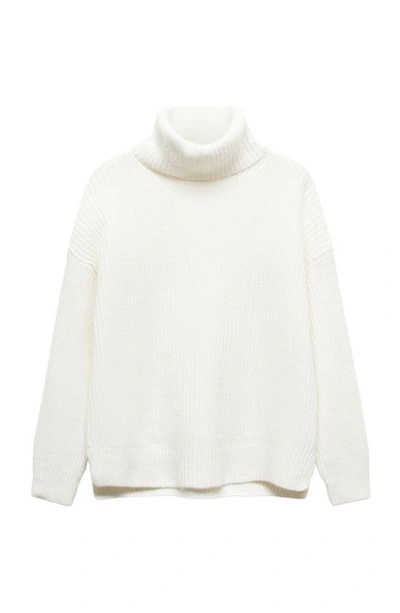 Shop Mango Rib Turtleneck Sweater In Ecru