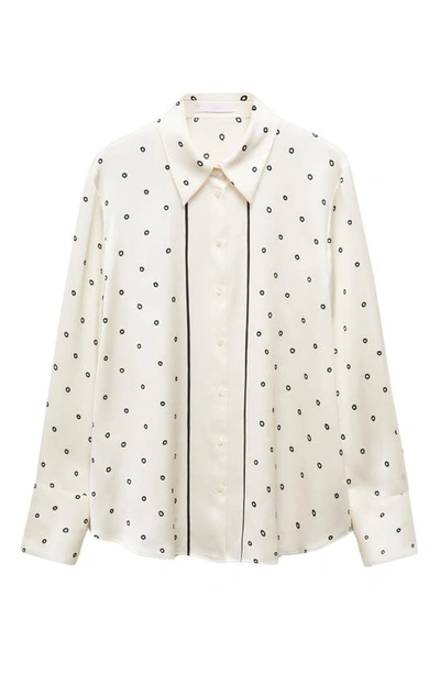 Shop Mango Dot Satin Button-up Shirt In Vanilla