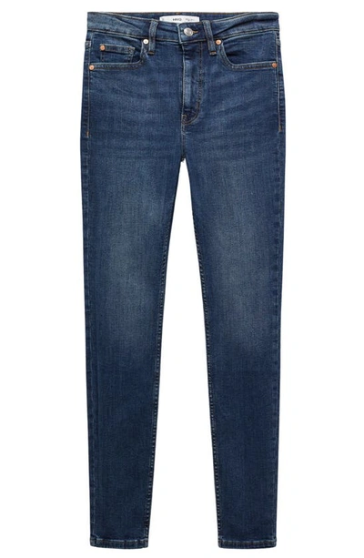 Shop Mango High Rise Skinny Jeans In Dark Blue