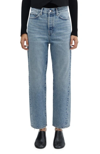Shop Mango Forward Seam Straight Leg Crop Jeans In Medium Blue