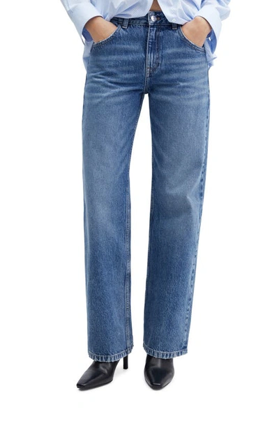 Shop Mango Mid Rise Straight Leg Jeans In Medium Blue