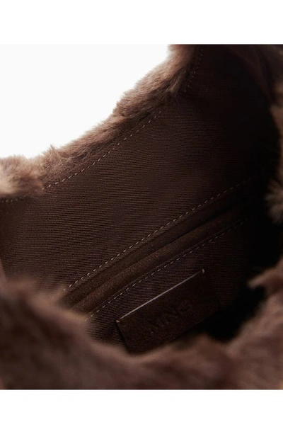 Shop Mango Buckle Faux Fur & Leather Shoulder Bag In Chocolate