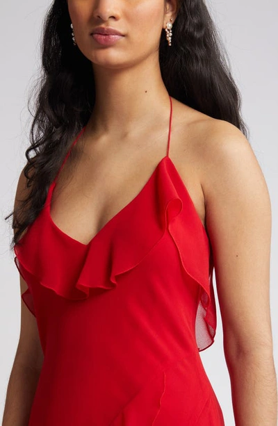 Shop Wayf The Alice Halter Neck Ruffle Gown In Red