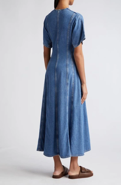 Shop Ganni Future Button Front Organic Cotton Blend Denim Maxi Dress In Mid Blue Stone