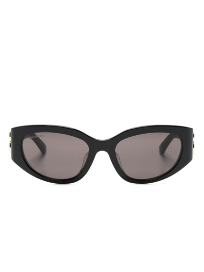 Shop Balenciaga Black Bossy Oval-frame Sunglasses