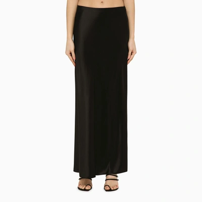 Shop Saint Laurent Black Silk Long Skirt