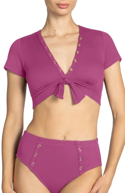 Shop Robin Piccone Amy Crop Bikini Top In Lotus