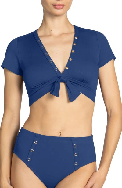 Shop Robin Piccone Amy Crop Bikini Top In Blueberry