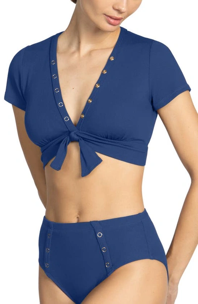 Shop Robin Piccone Amy Crop Bikini Top In Blueberry