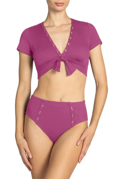 Shop Robin Piccone Amy High Waist Bikini Bottoms In Lotus