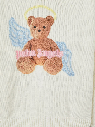 Shop Palm Angels Bear Angel Breaks Knit Crew In White
