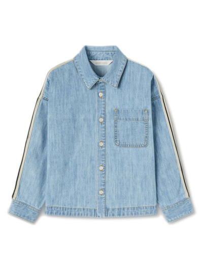 Shop Palm Angels Overlo Track Chambray Osshirt In Blue
