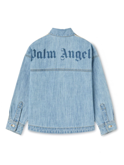 Shop Palm Angels Overlo Track Chambray Osshirt In Blue
