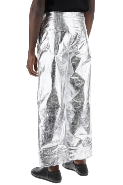 Shop Simone Rocha Laminated Leather Pants With Folded Hem In Silver,metallic