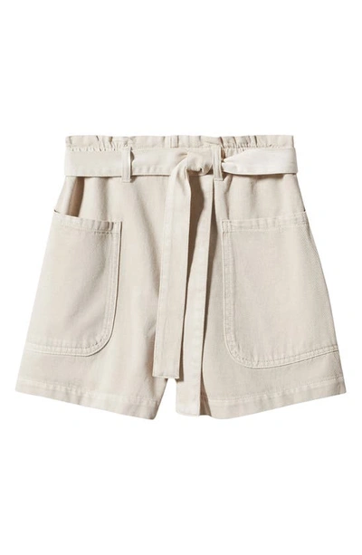 Shop Mango Belted Paperbag Waist Denim Shorts In Ecru
