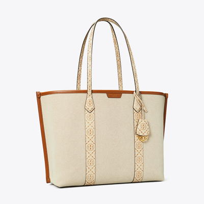 Shop Tory Burch Perry Canvas Triple-compartment Tote In New Cream