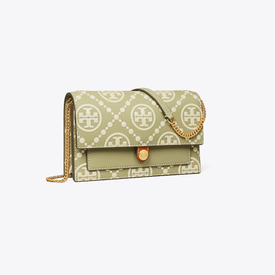 Shop Tory Burch T Monogram Contrast Embossed Chain Wallet In Olive Sprig